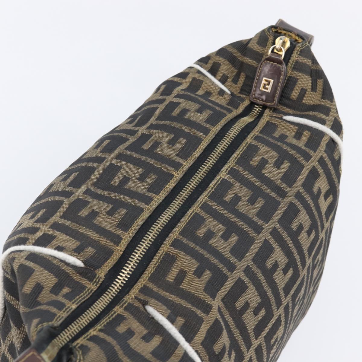 FENDI Zucca Canvas Vanity Hand Bag Black Brown Auth 206079