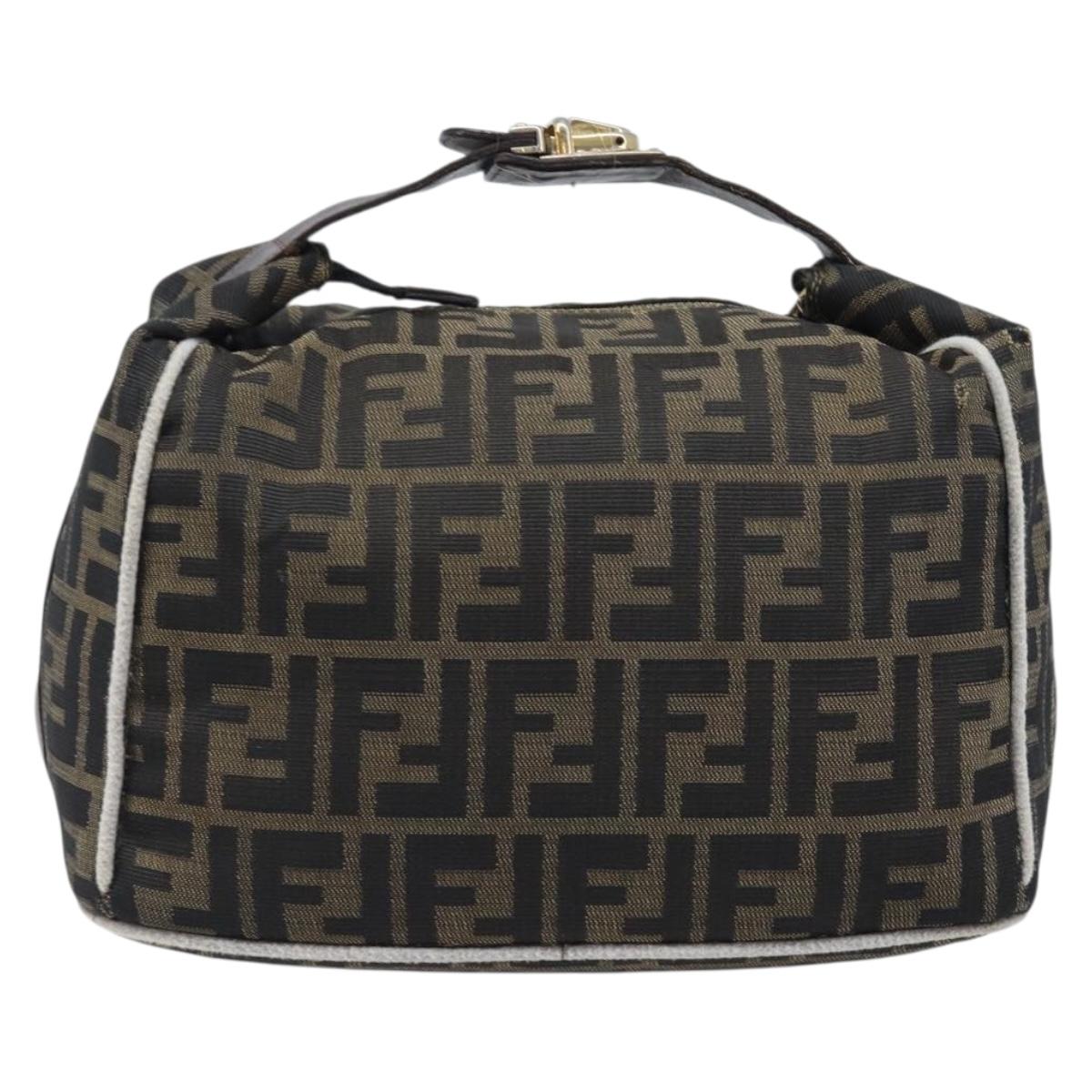 FENDI Zucca Canvas Vanity Hand Bag Black Brown Auth 206079