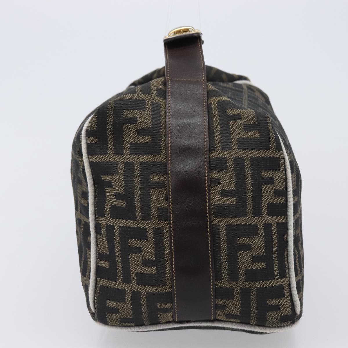 FENDI Zucca Canvas Vanity Hand Bag Black Brown Auth 206079