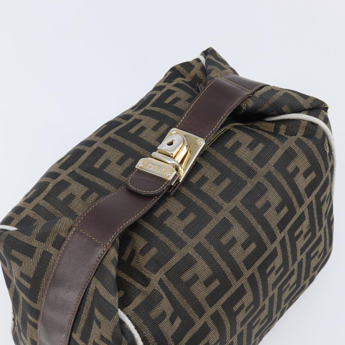 FENDI Zucca Canvas Vanity Hand Bag Black Brown Auth 206079