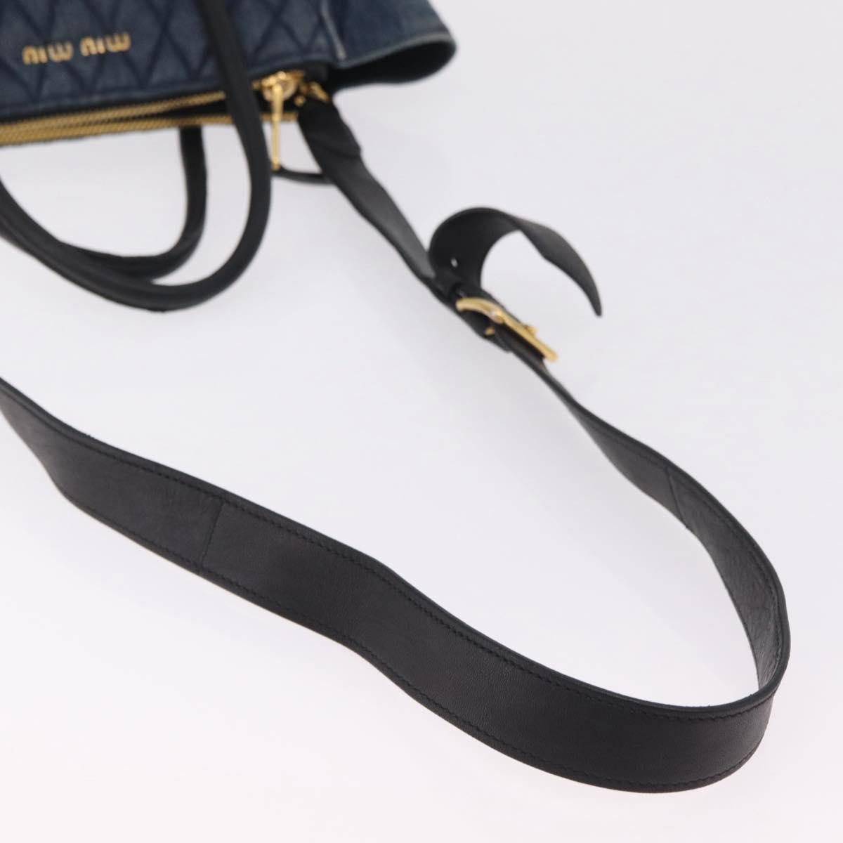 Miu Miu Biker Hand Bag Denim 2way Navy Gold Auth 206083V