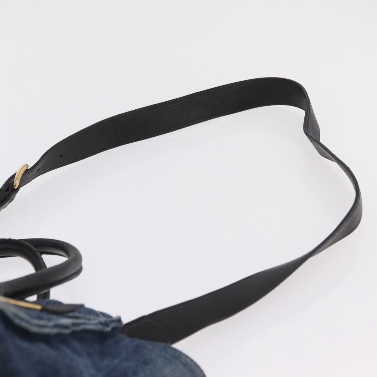 Miu Miu Biker Hand Bag Denim 2way Navy Gold Auth 206083V