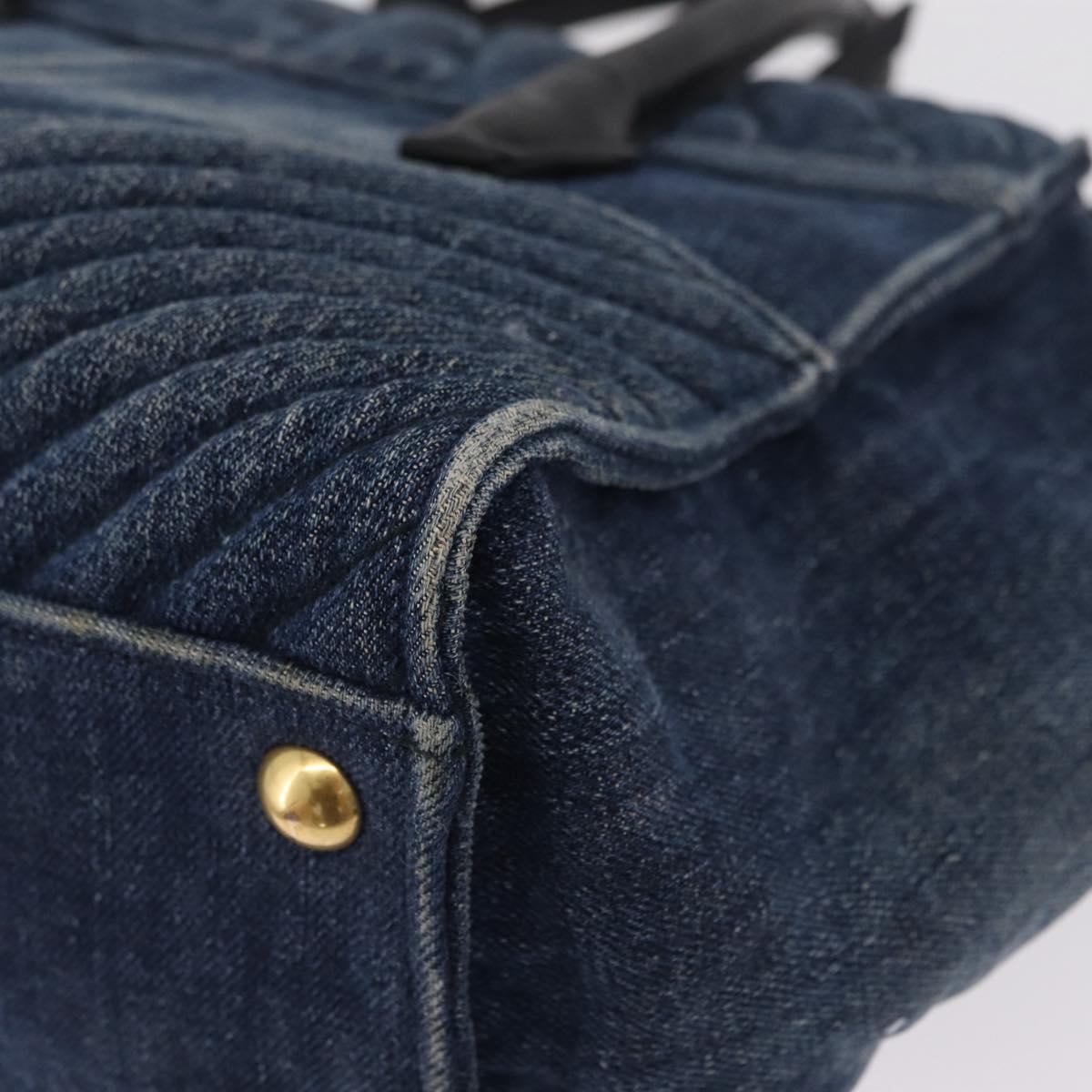 Miu Miu Biker Hand Bag Denim 2way Navy Gold Auth 206083V