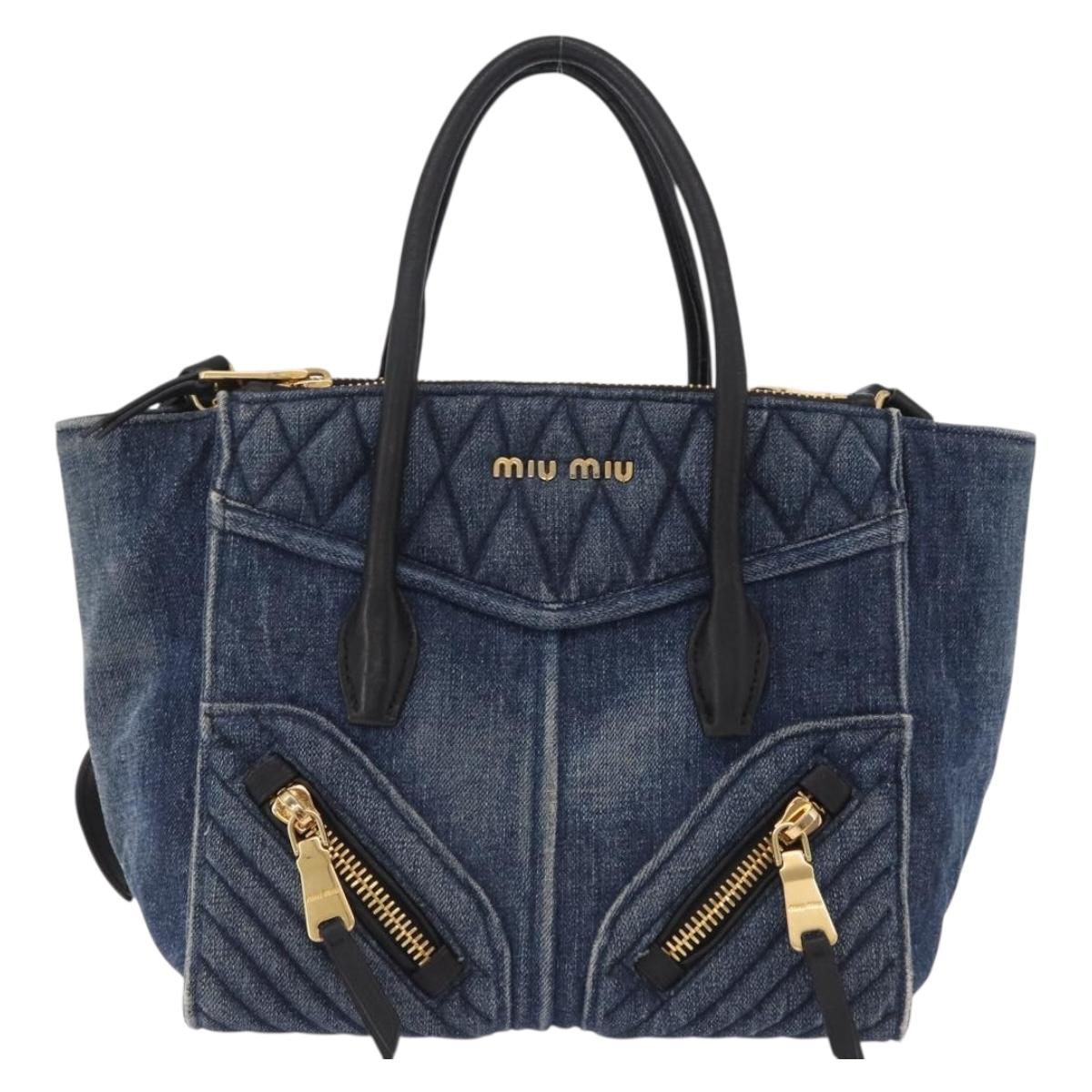 Miu Miu Biker Hand Bag Denim 2way Navy Gold Auth 206083V