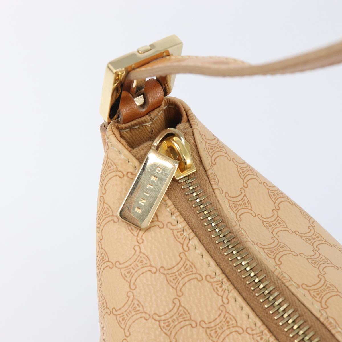 CELINE Macadam Canvas Accessory Pouch PVC Leather Beige Gold Auth 206085V