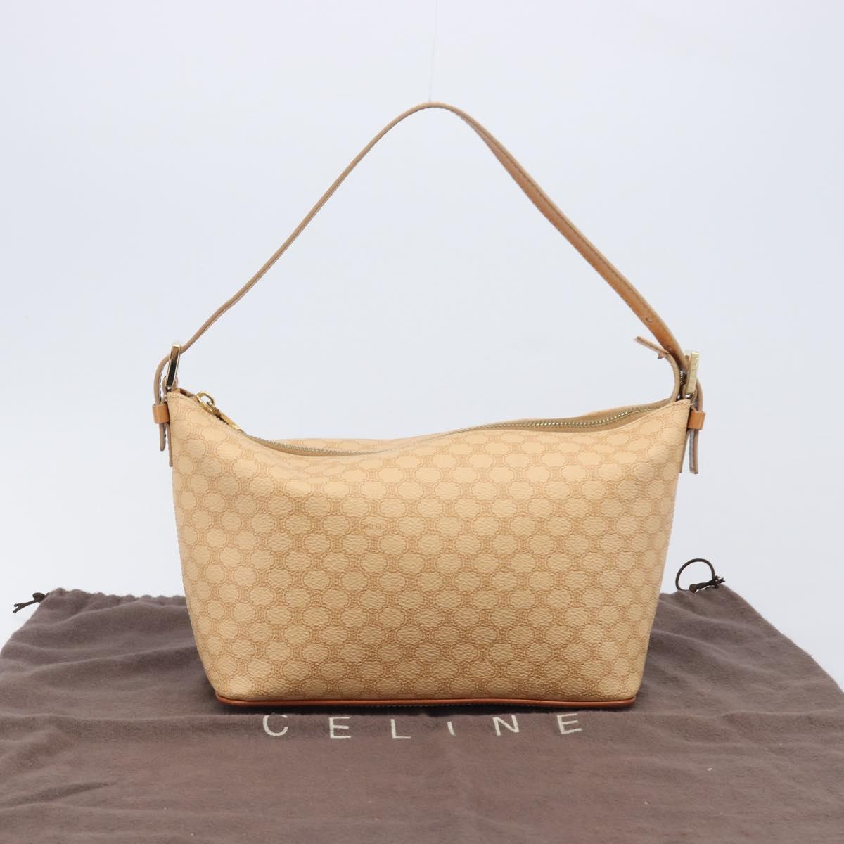 CELINE Macadam Canvas Accessory Pouch PVC Leather Beige Gold Auth 206085V