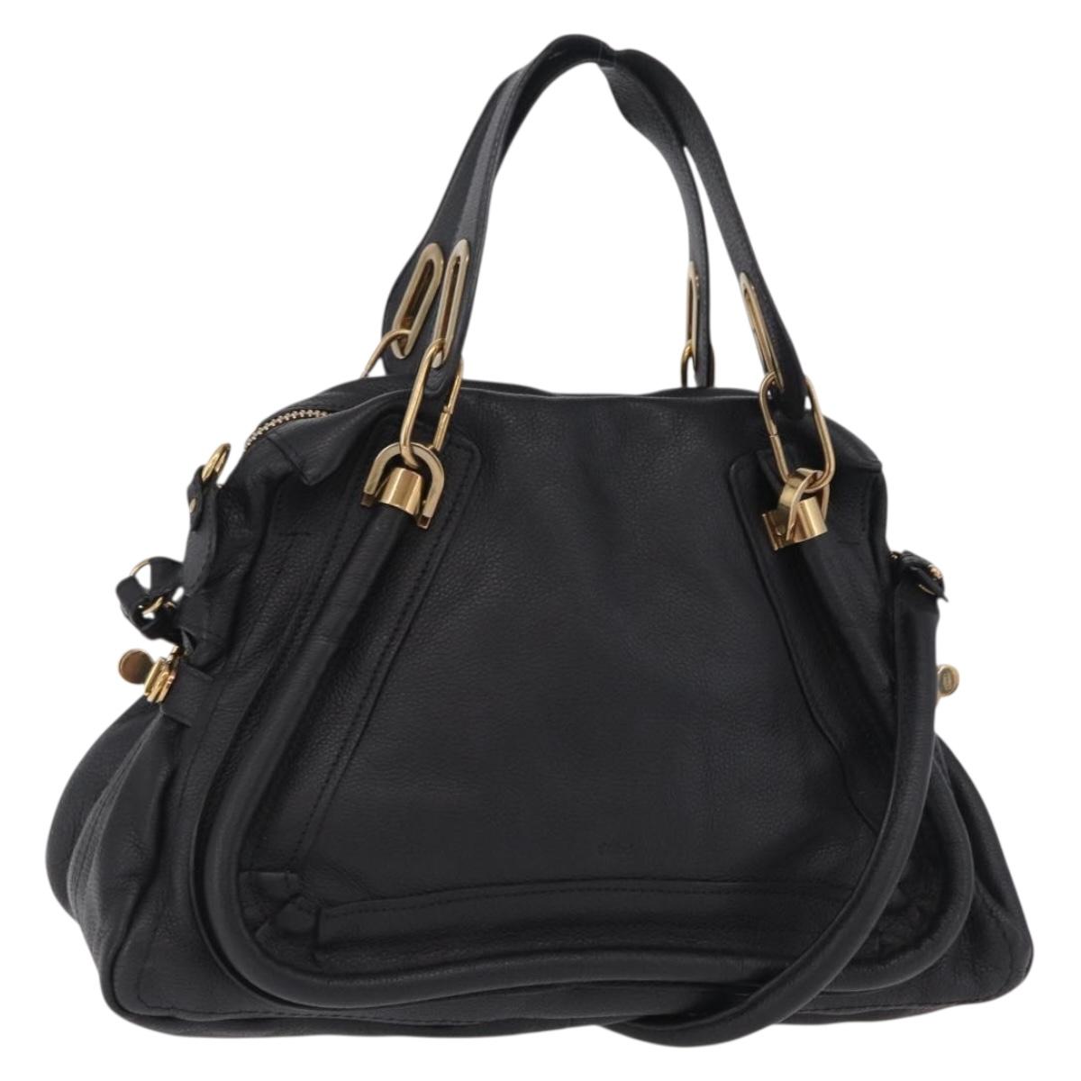 Chloe Paraty Hand Bag Leather 2way Black Gold Auth 206089V