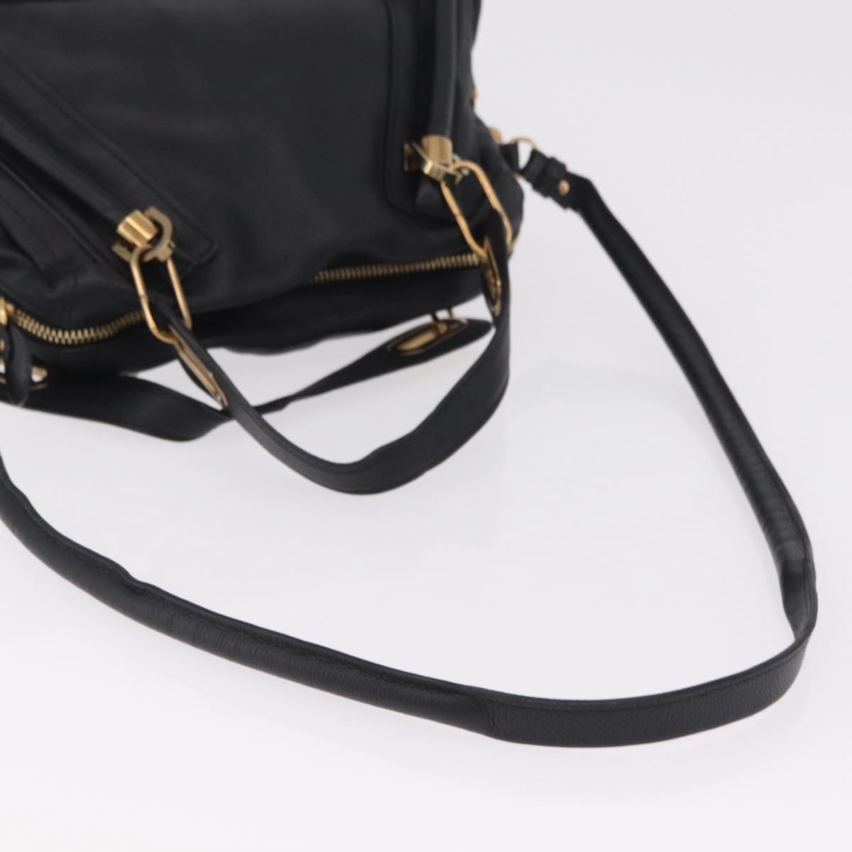 Chloe Paraty Hand Bag Leather 2way Black Gold Auth 206089V