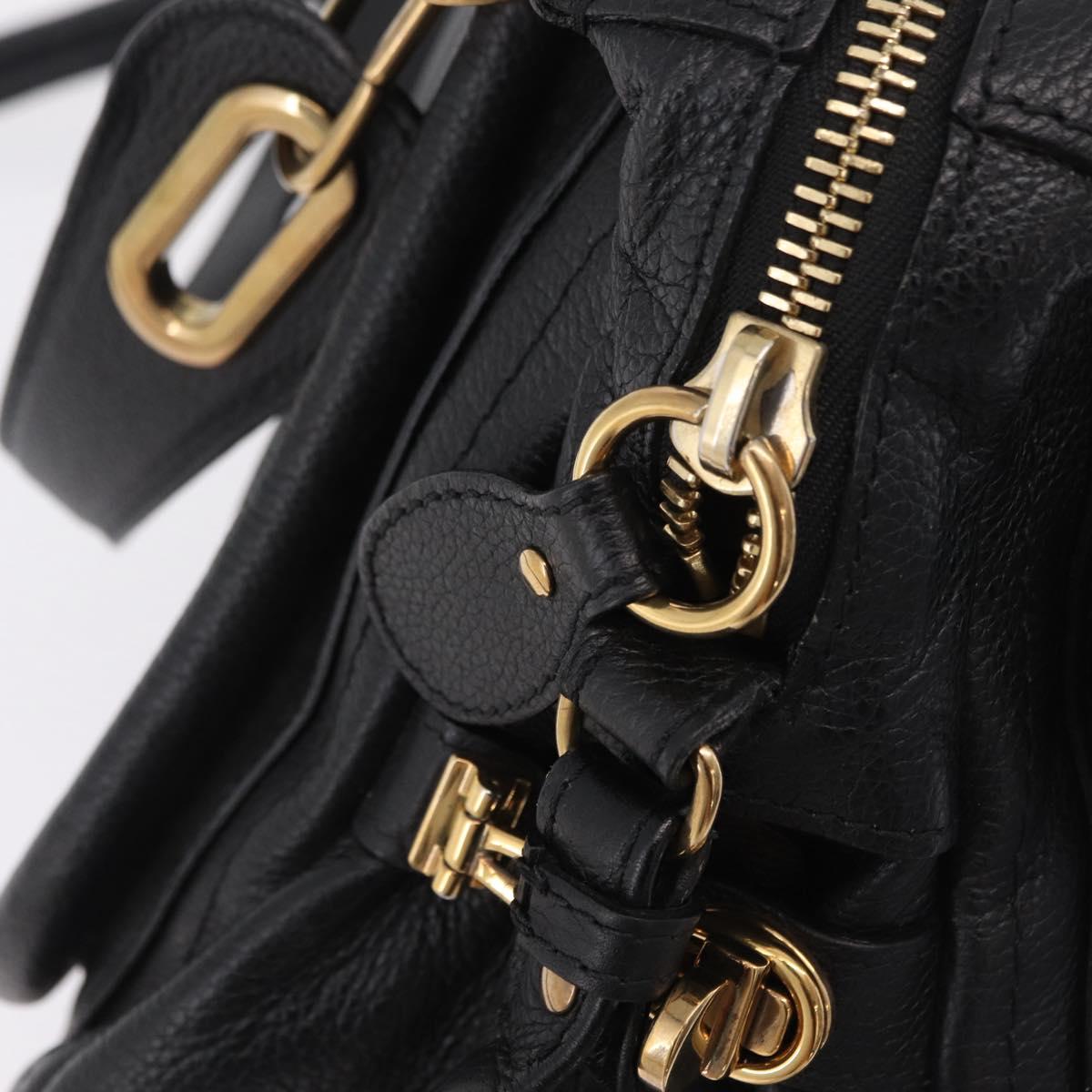 Chloe Paraty Hand Bag Leather 2way Black Gold Auth 206089V