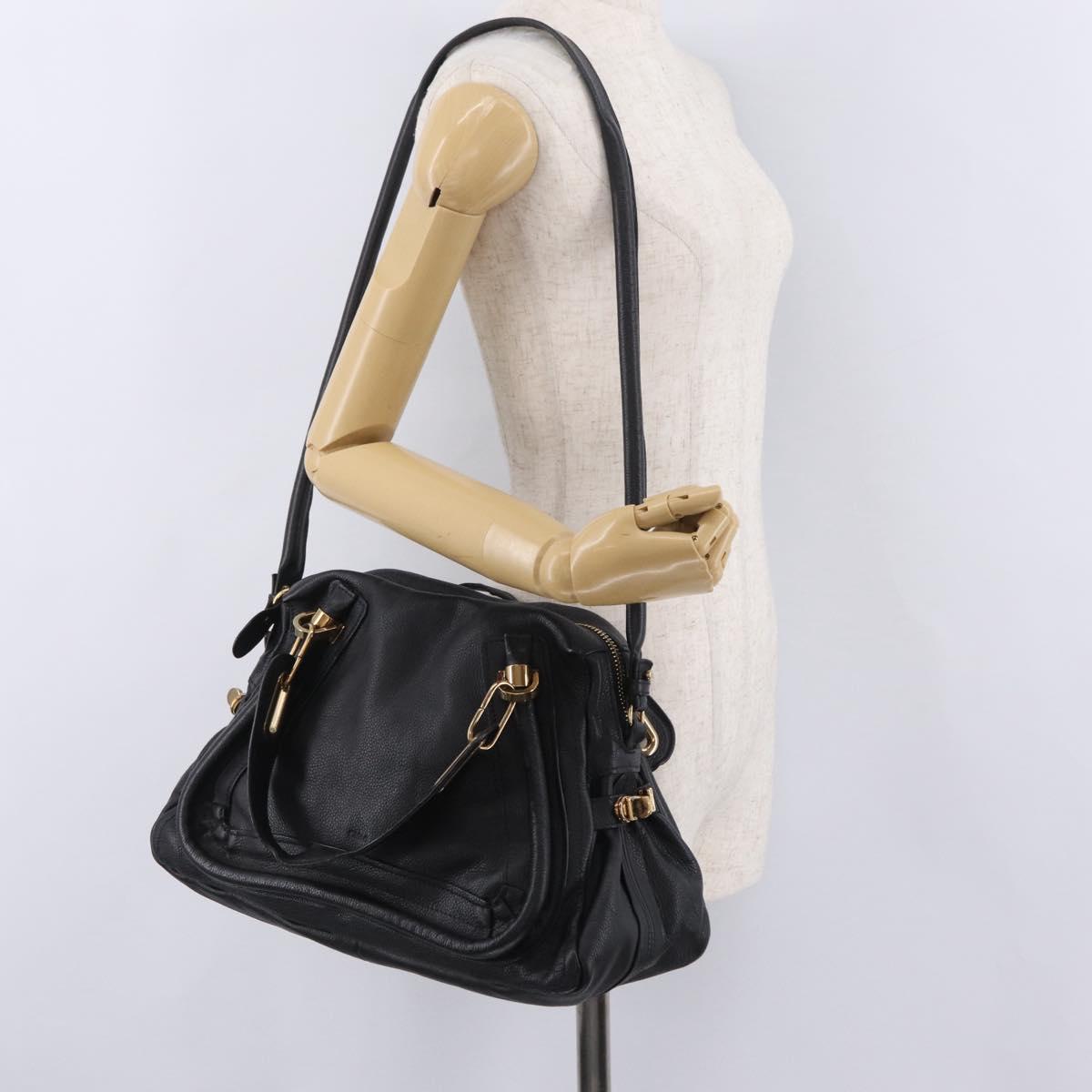 Chloe Paraty Hand Bag Leather 2way Black Gold Auth 206089V