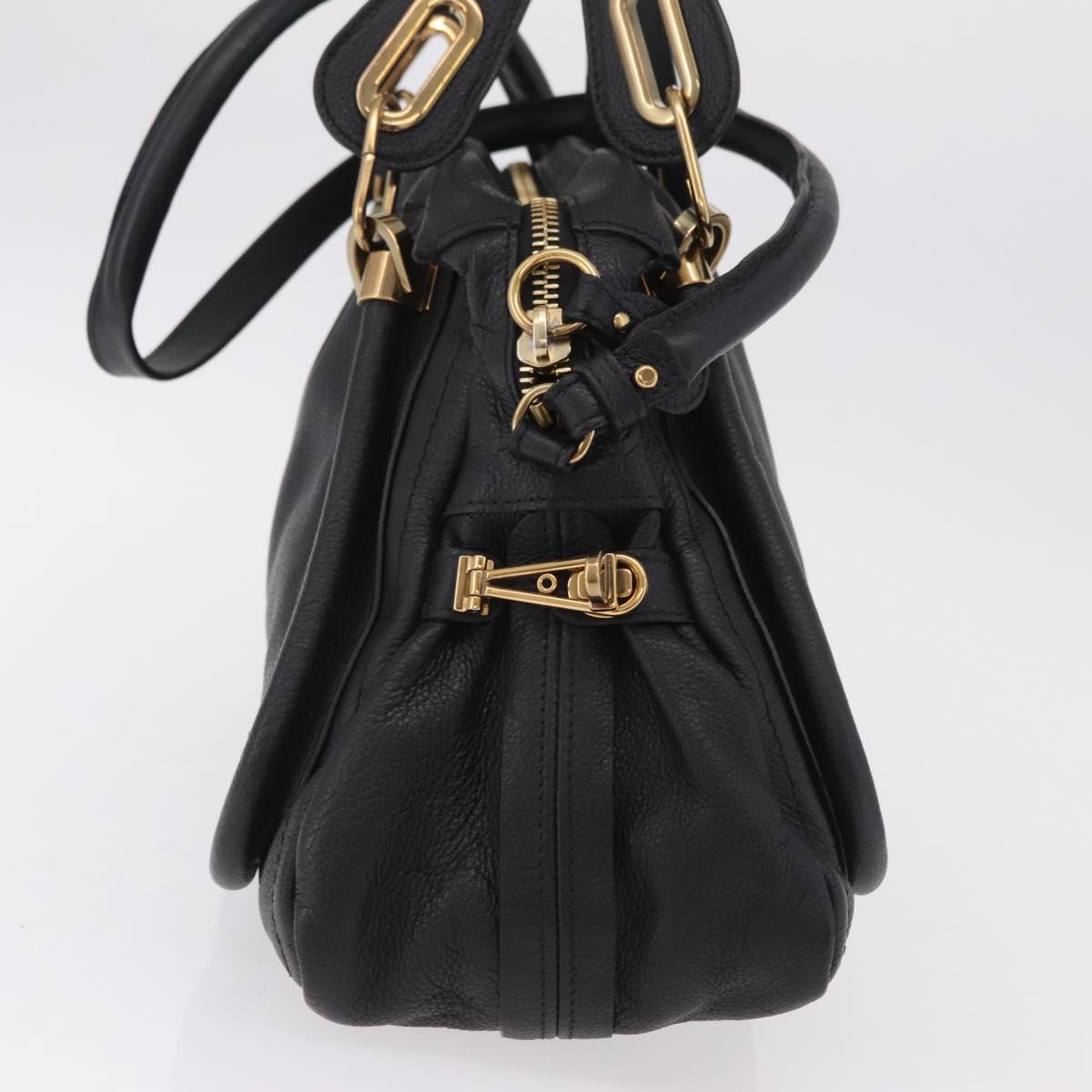Chloe Paraty Hand Bag Leather 2way Black Gold Auth 206089V