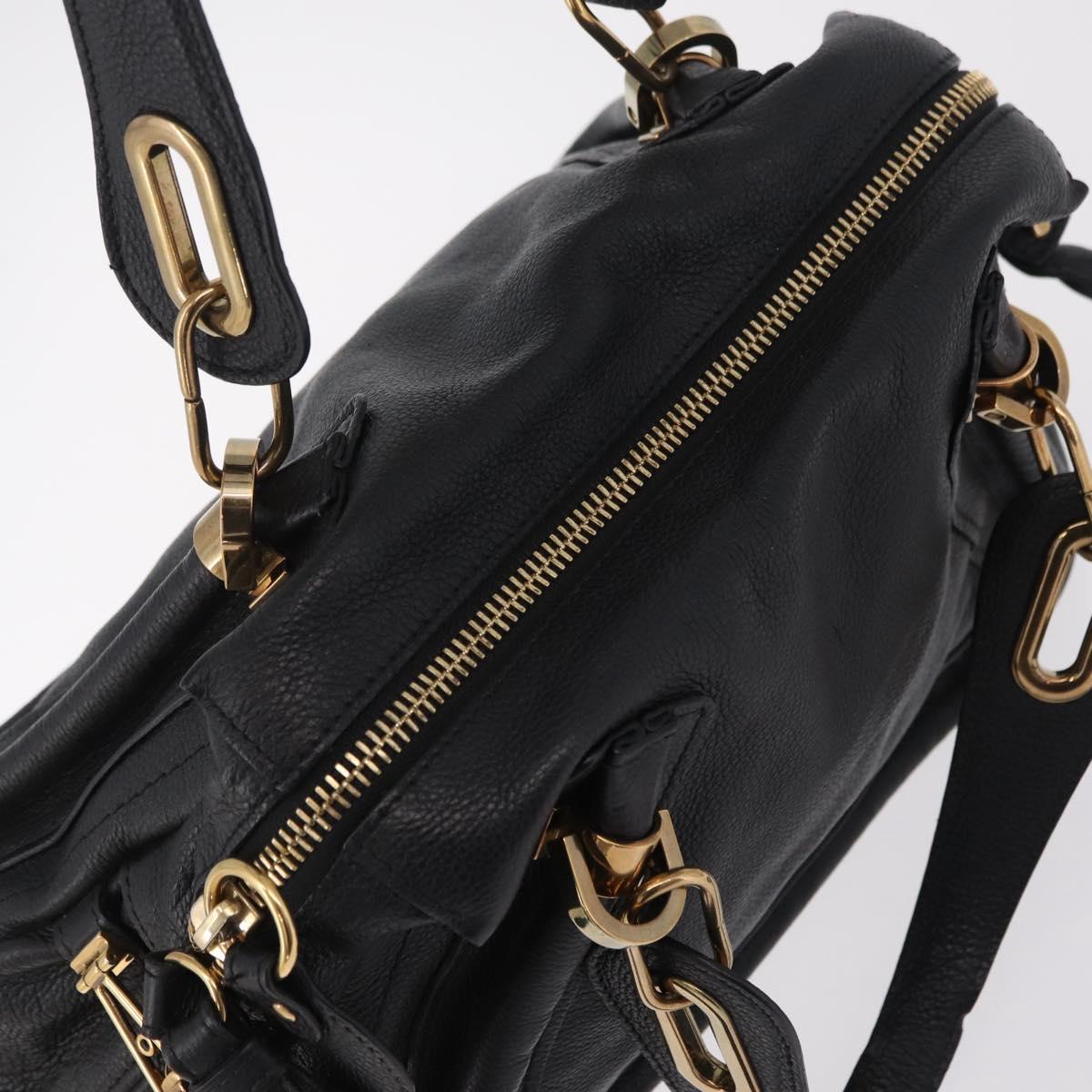 Chloe Paraty Hand Bag Leather 2way Black Gold Auth 206089V