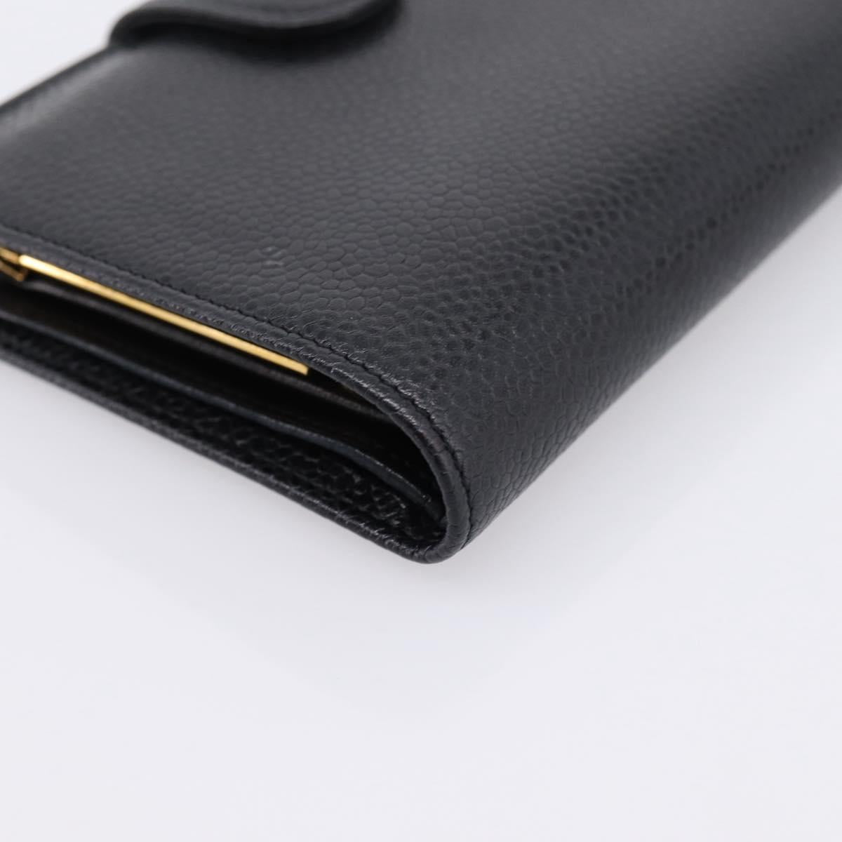 CHANEL COCO Mark Compact Wallet Caviar Skin Black Gold CC Auth 206090V