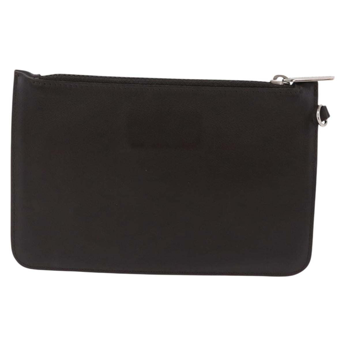 CHANEL COCO Mark Pouch Leather Brown Silver CC Auth 206091A