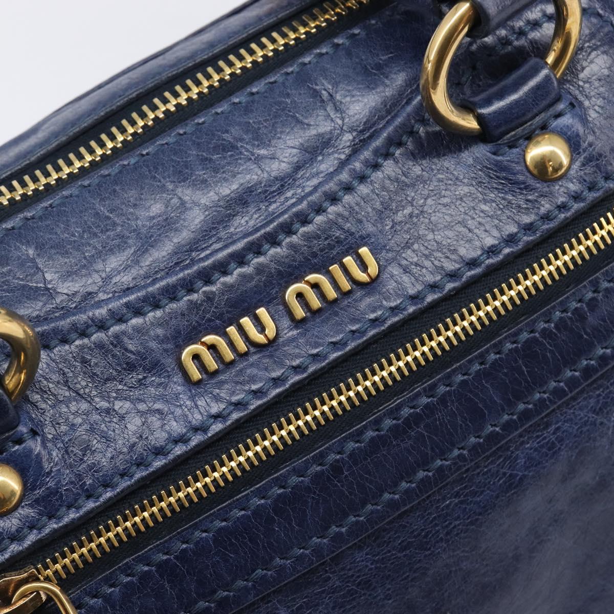Miu Miu Hand Bag Vitellolux 2way Navy Gold Auth 206095M