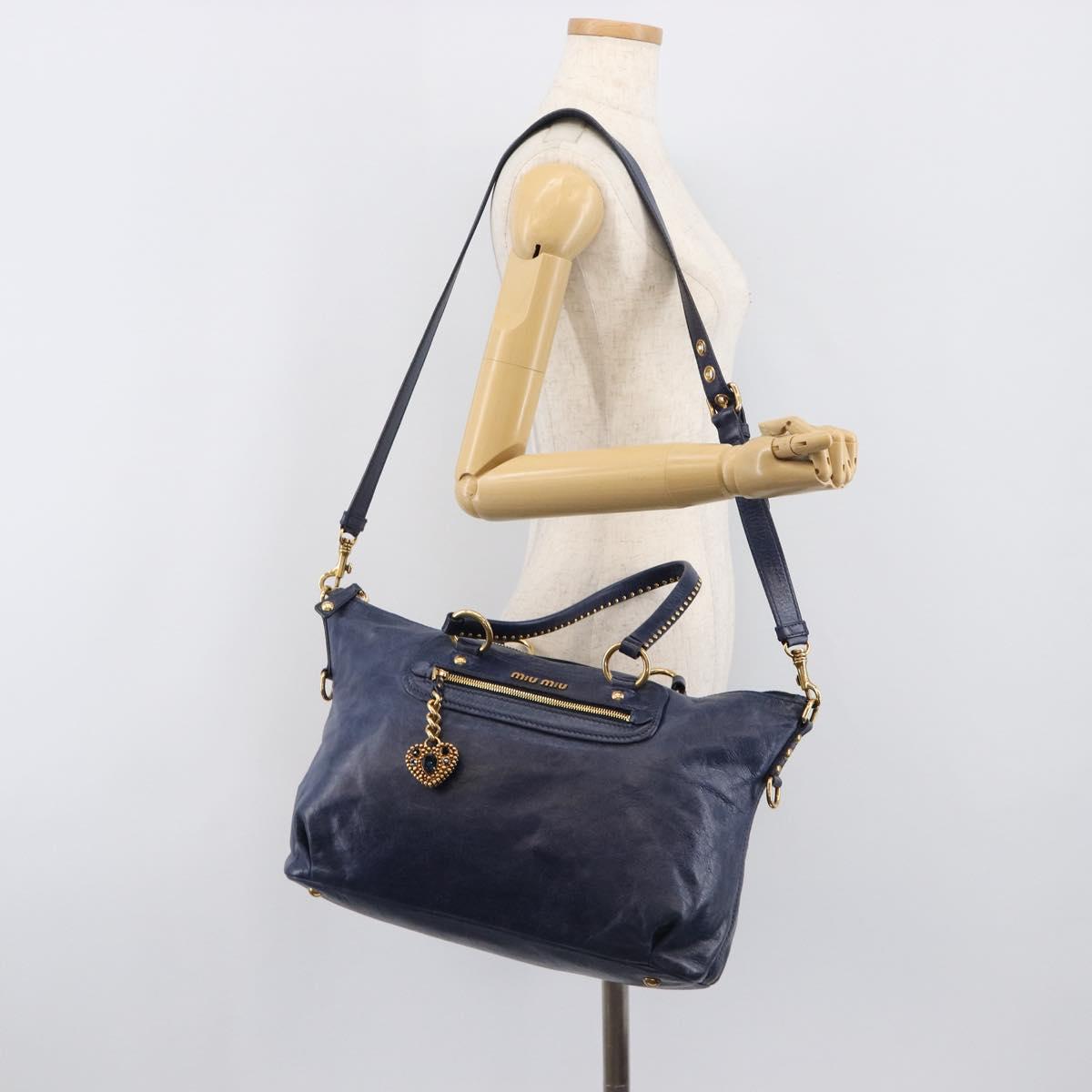 Miu Miu Hand Bag Vitellolux 2way Navy Gold Auth 206095M