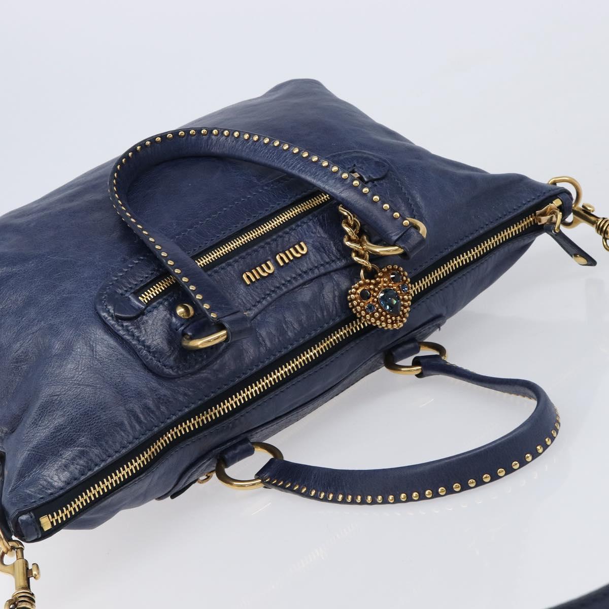 Miu Miu Hand Bag Vitellolux 2way Navy Gold Auth 206095M