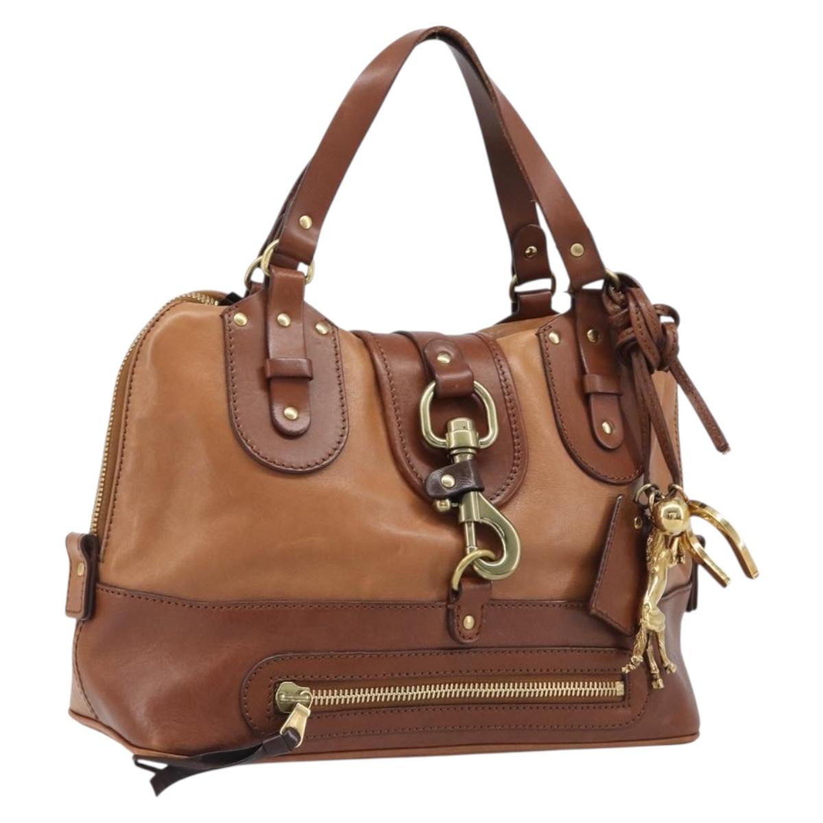 Chloe Kerala Hand Bag Leather Brown Gold Auth 206098V
