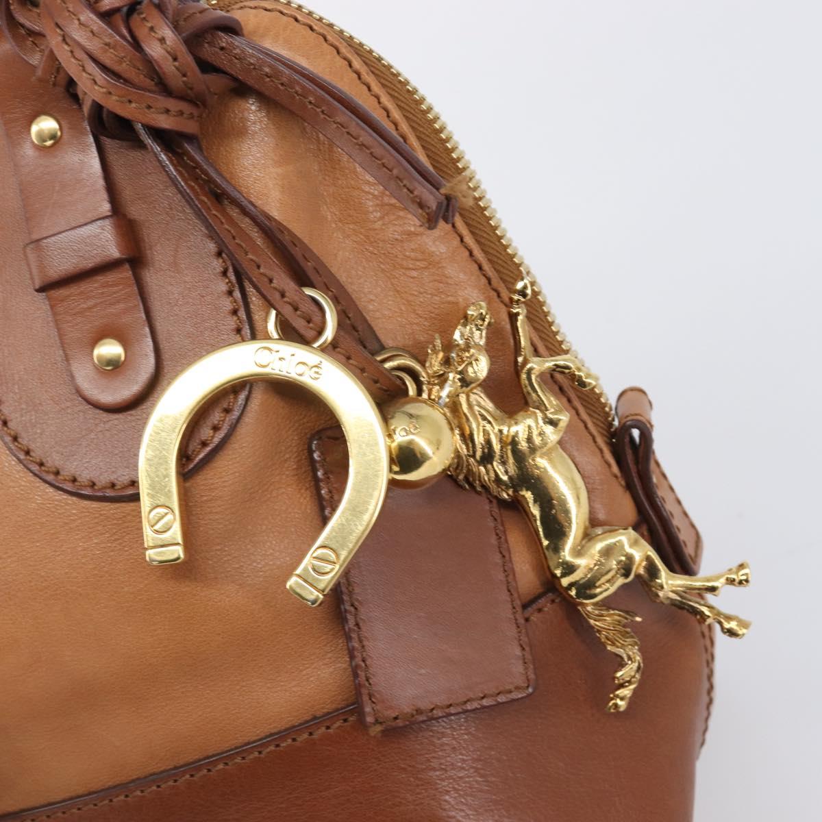 Chloe Kerala Hand Bag Leather Brown Gold Auth 206098V