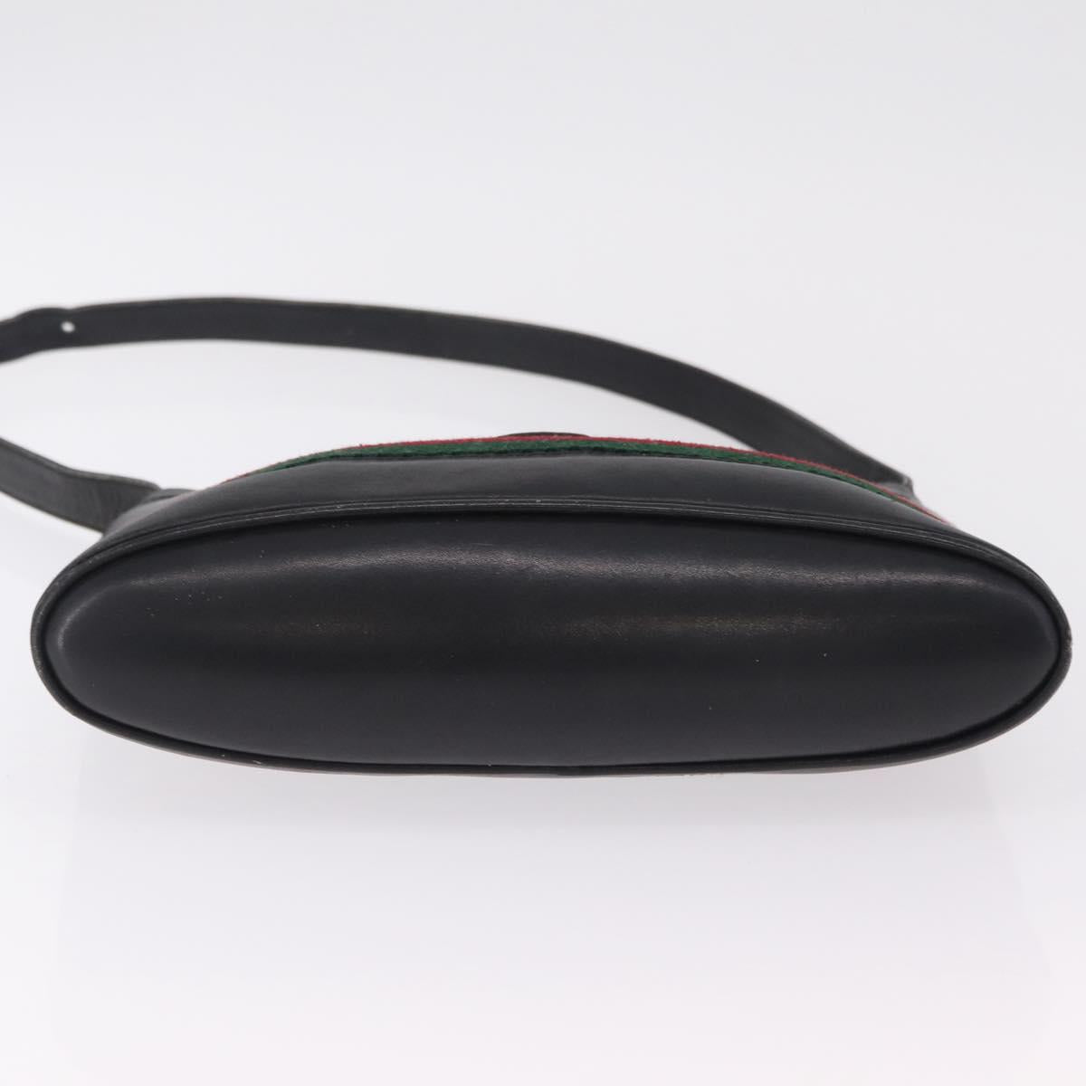 GUCCI Web Sherry Line Shoulder Bag Leather Black Gold Auth 206101