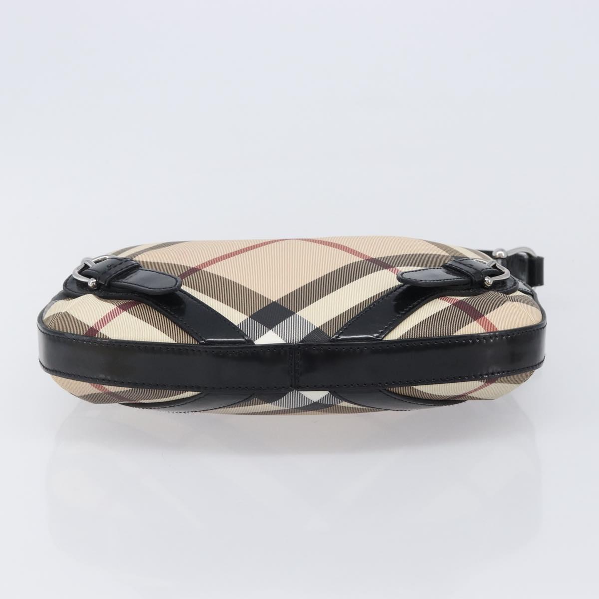 BURBERRY Nova Check Shoulder Bag PVC Beige Silver Auth 206103V