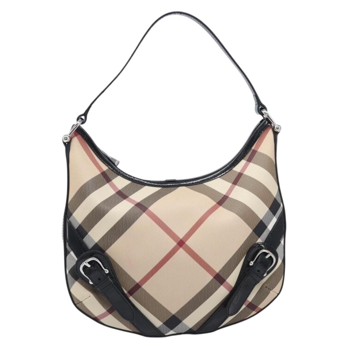 BURBERRY Nova Check Shoulder Bag PVC Beige Silver Auth 206103V