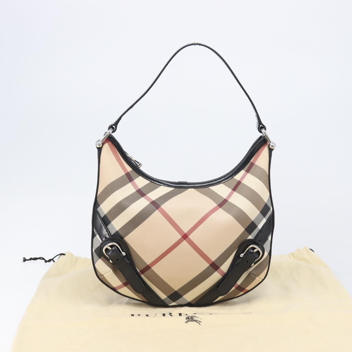 BURBERRY Nova Check Shoulder Bag PVC Beige Silver Auth 206103V