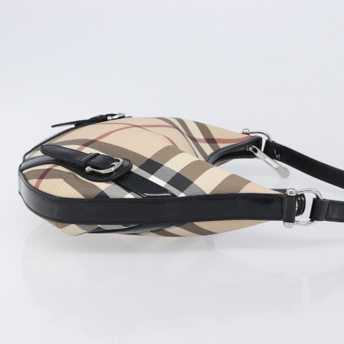 BURBERRY Nova Check Shoulder Bag PVC Beige Silver Auth 206103V