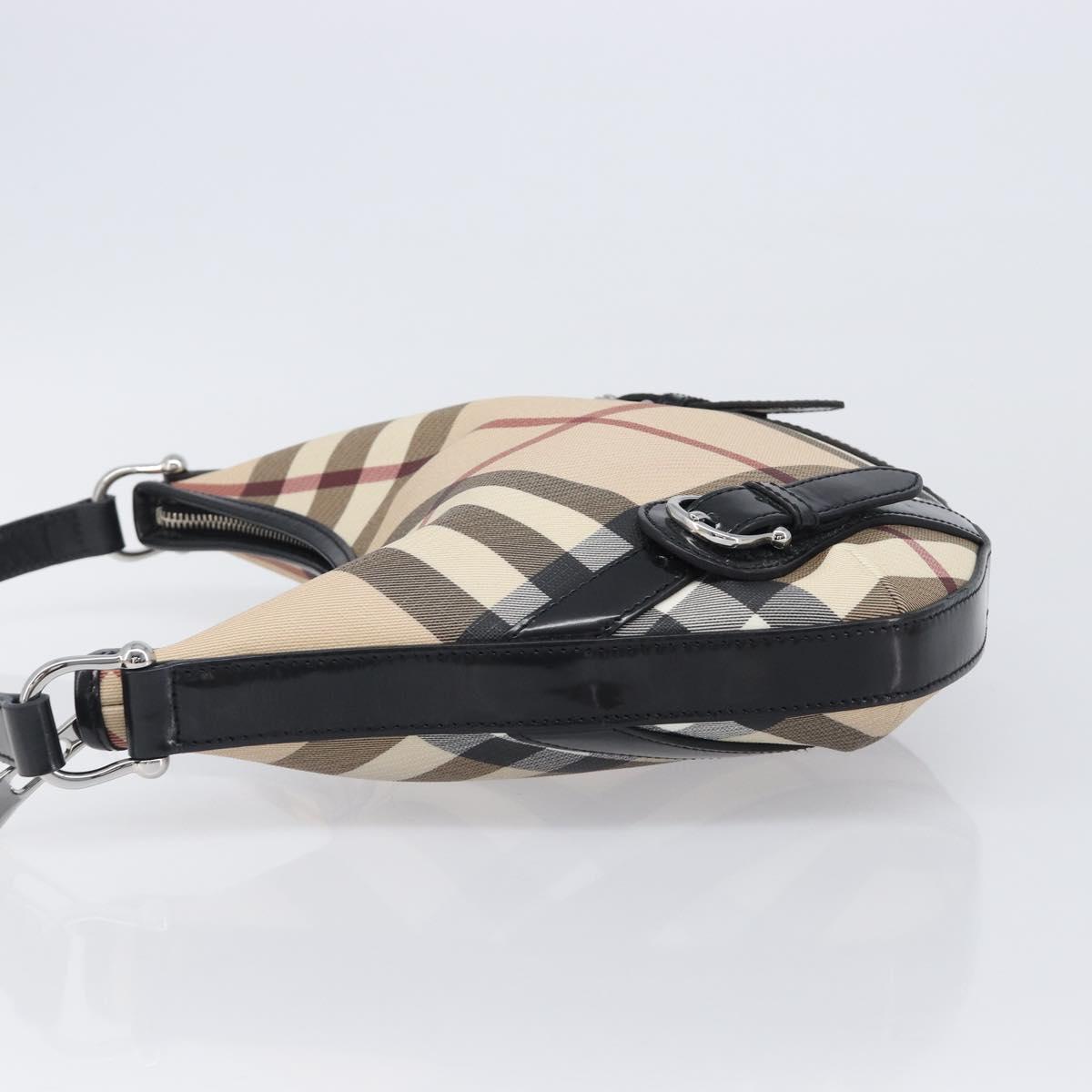 BURBERRY Nova Check Shoulder Bag PVC Beige Silver Auth 206103V