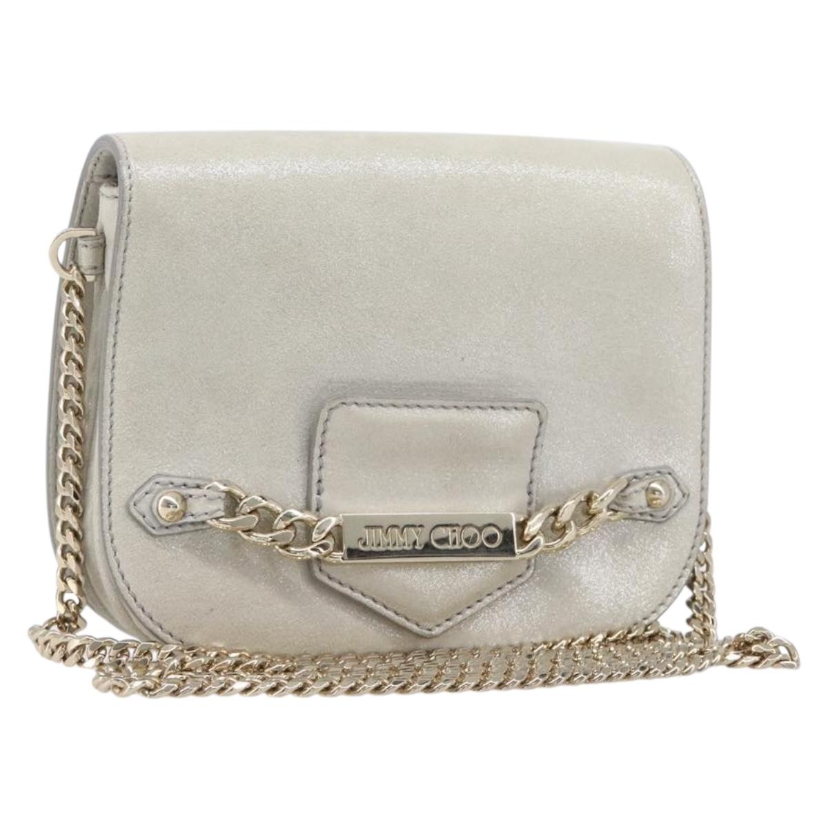 Jimmy Choo Chain Shoulder Bag Leather Silver Gold Auth 206104A