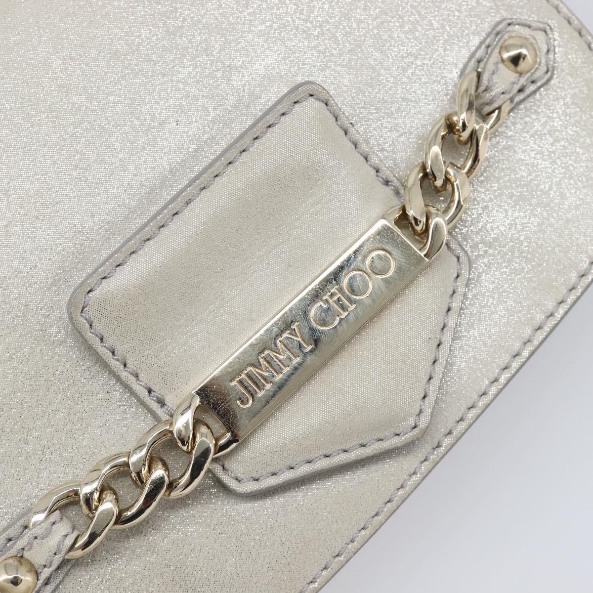 Jimmy Choo Chain Shoulder Bag Leather Silver Gold Auth 206104A