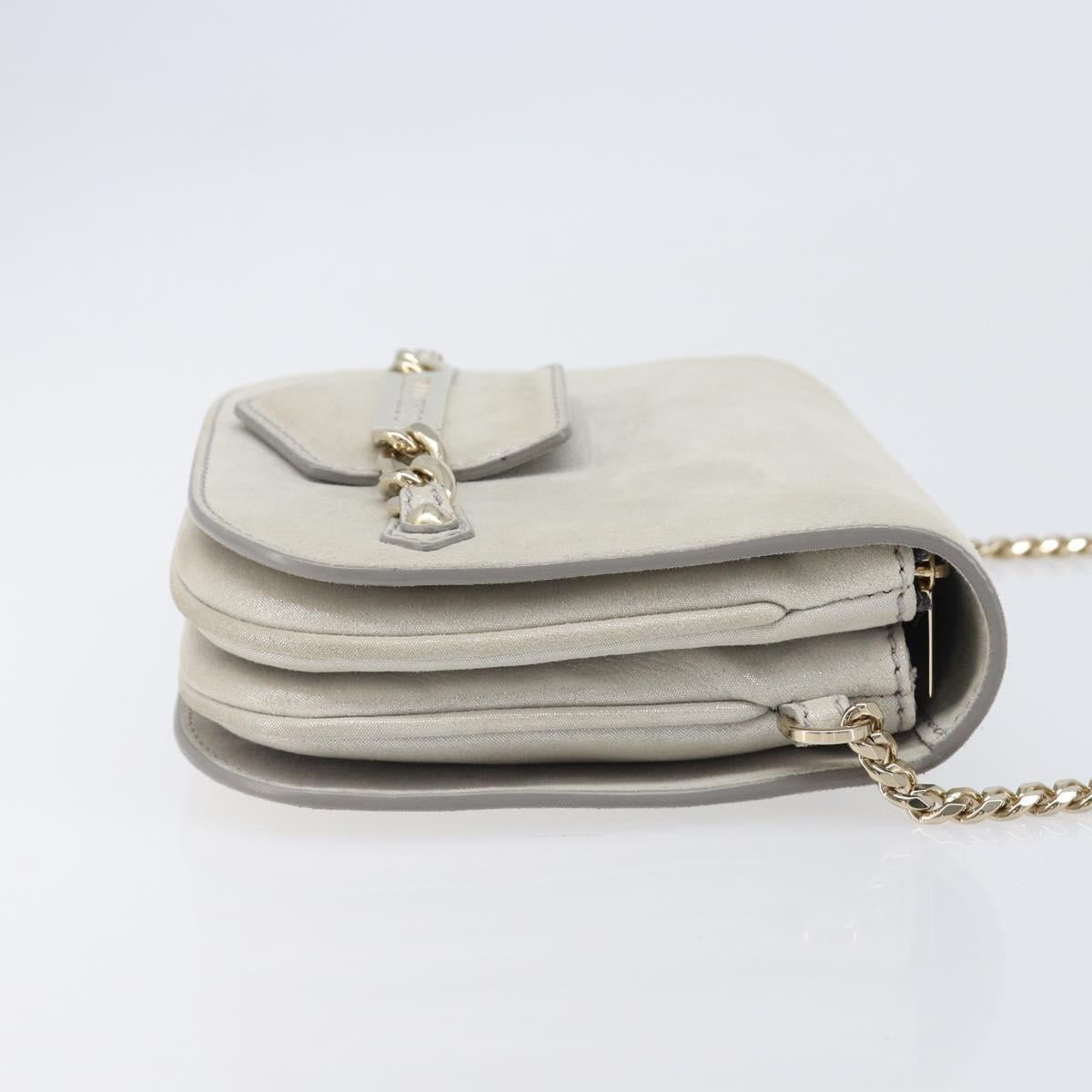 Jimmy Choo Chain Shoulder Bag Leather Silver Gold Auth 206104A