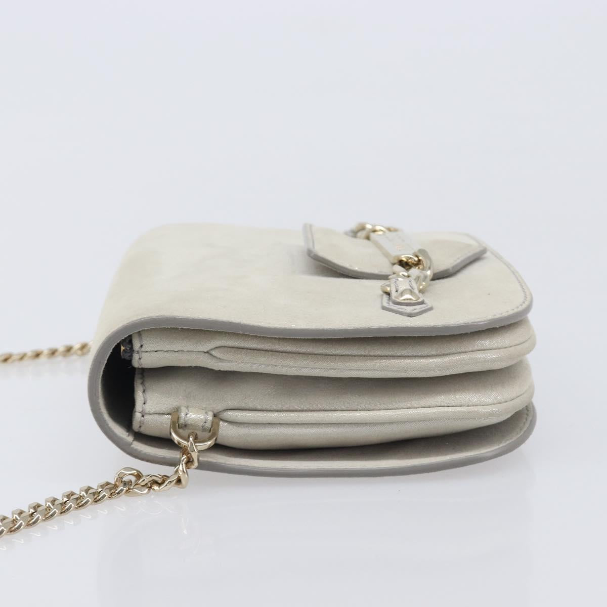 Jimmy Choo Chain Shoulder Bag Leather Silver Gold Auth 206104A