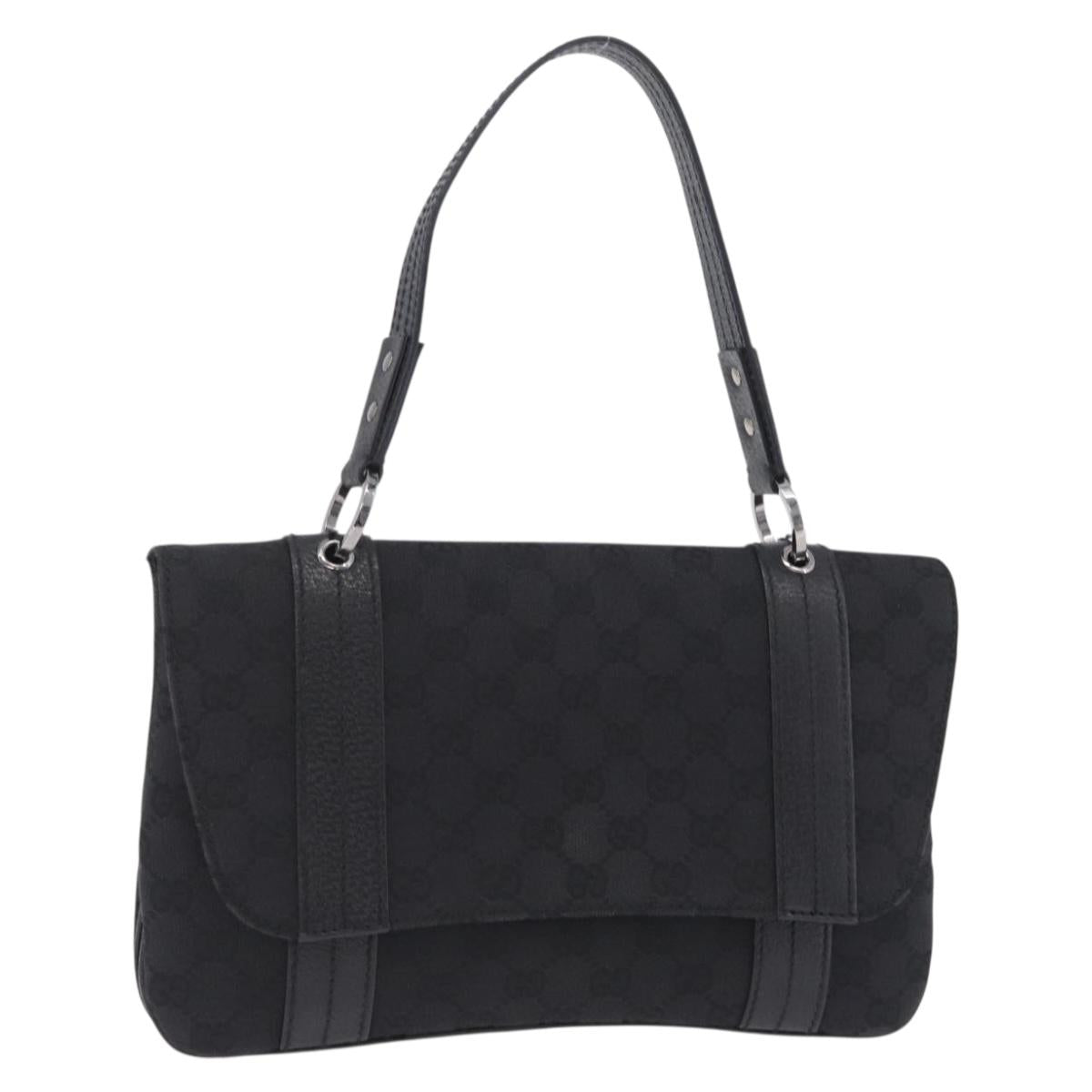 GUCCI GG Canvas Hand Bag Black Silver 113014 Auth 206106V