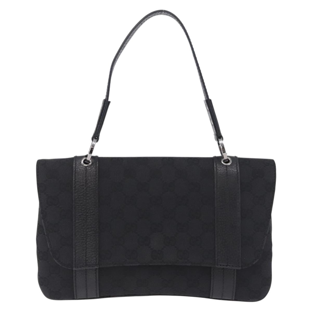 GUCCI GG Canvas Hand Bag Black Silver 113014 Auth 206106V
