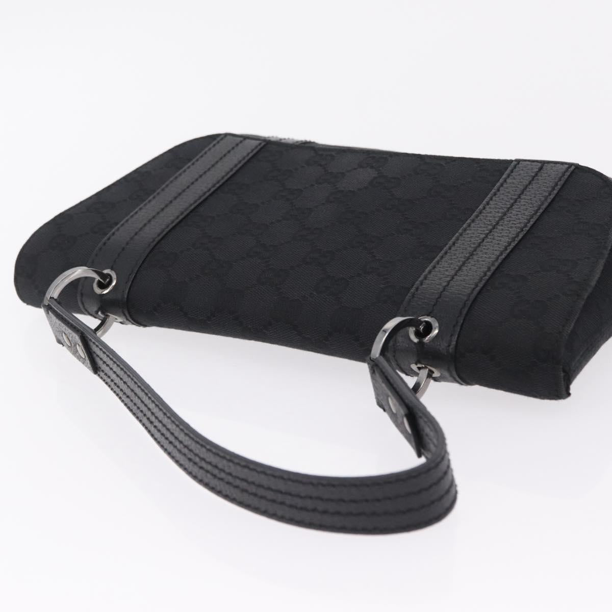 GUCCI GG Canvas Hand Bag Black Silver 113014 Auth 206106V
