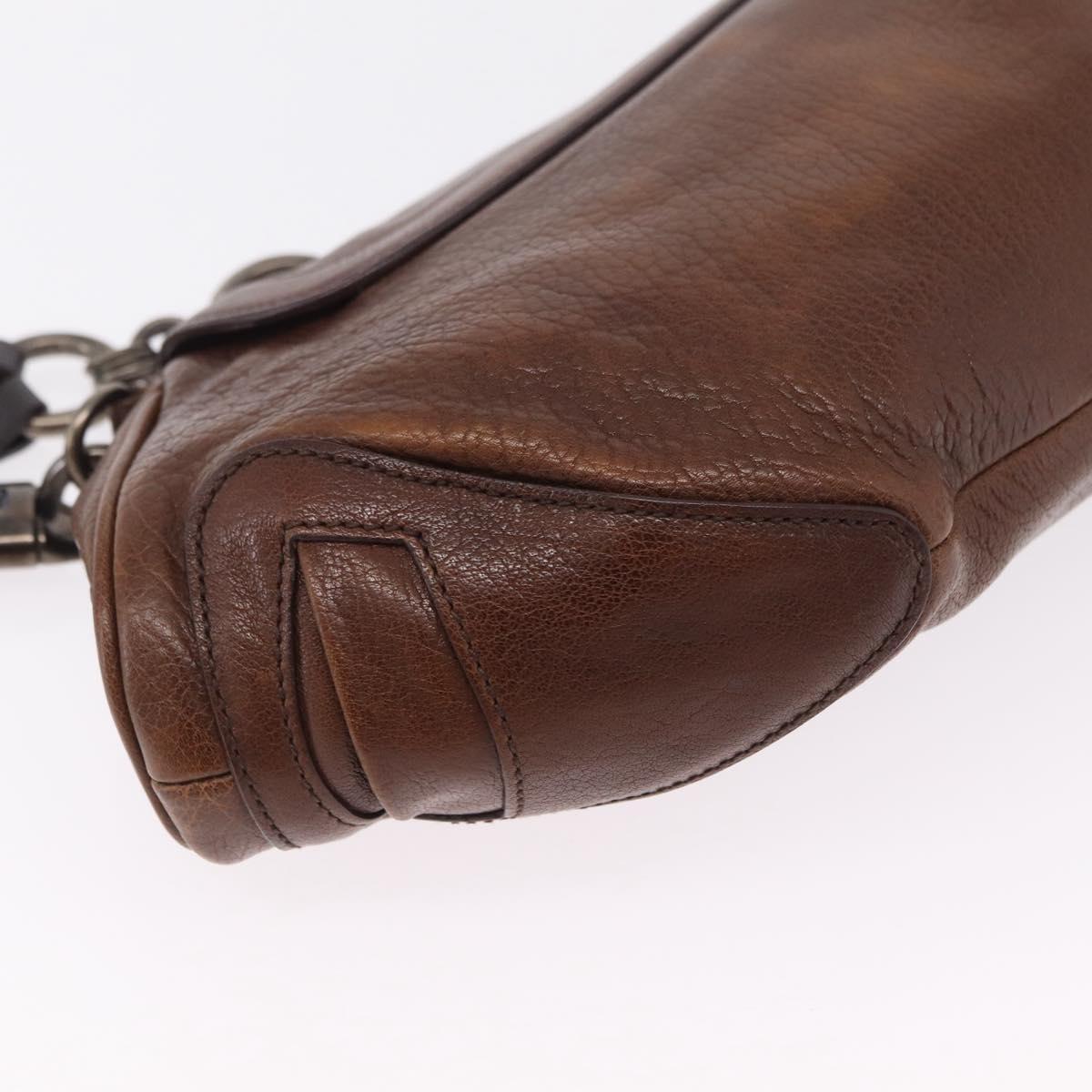 PRADA Chain Shoulder Bag Leather Brown Auth 206107V