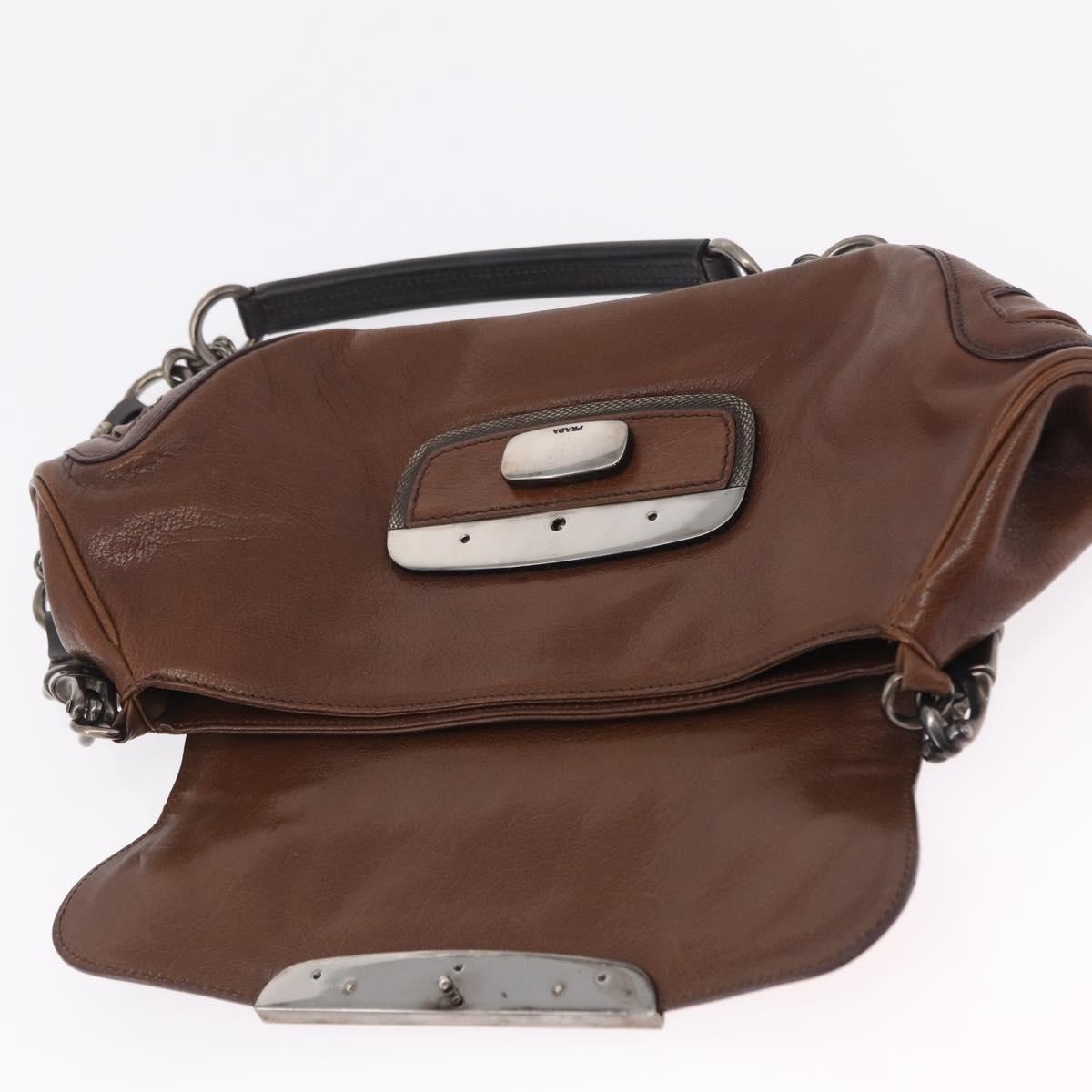 PRADA Chain Shoulder Bag Leather Brown Auth 206107V