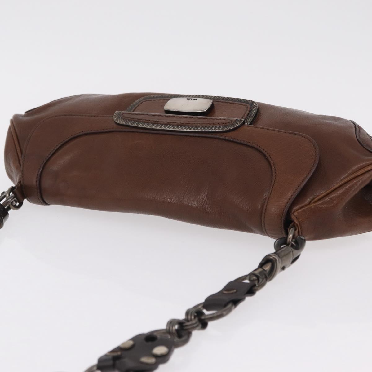 PRADA Chain Shoulder Bag Leather Brown Auth 206107V