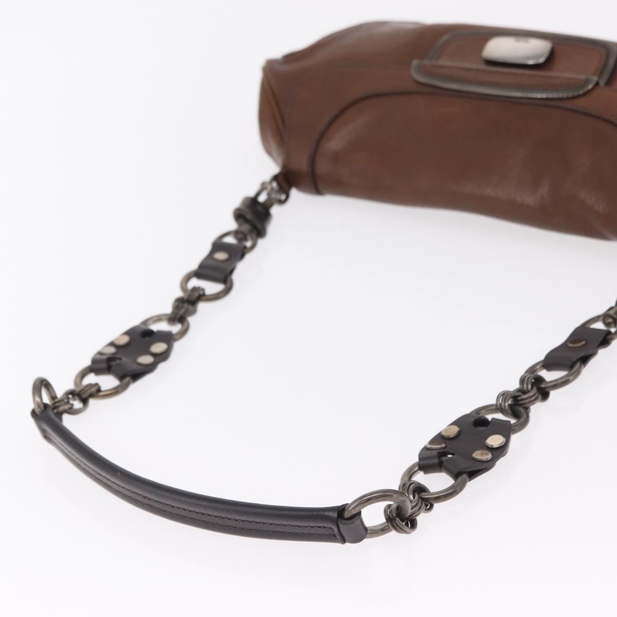 PRADA Chain Shoulder Bag Leather Brown Auth 206107V