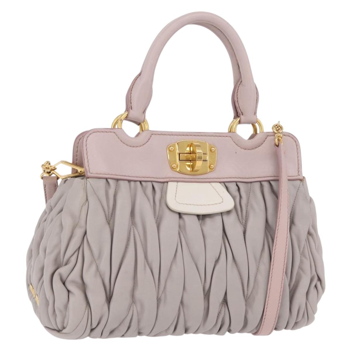 Miu Miu Matelasse Hand Bag Leather 2way Gray Gold Auth 206108V