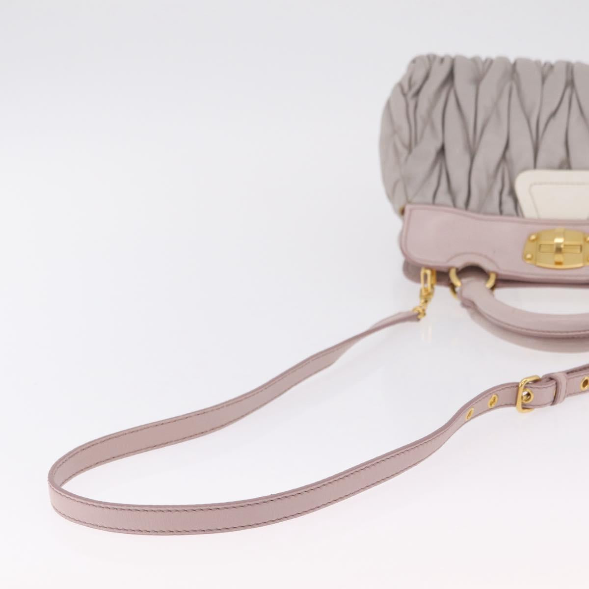 Miu Miu Matelasse Hand Bag Leather 2way Gray Gold Auth 206108V