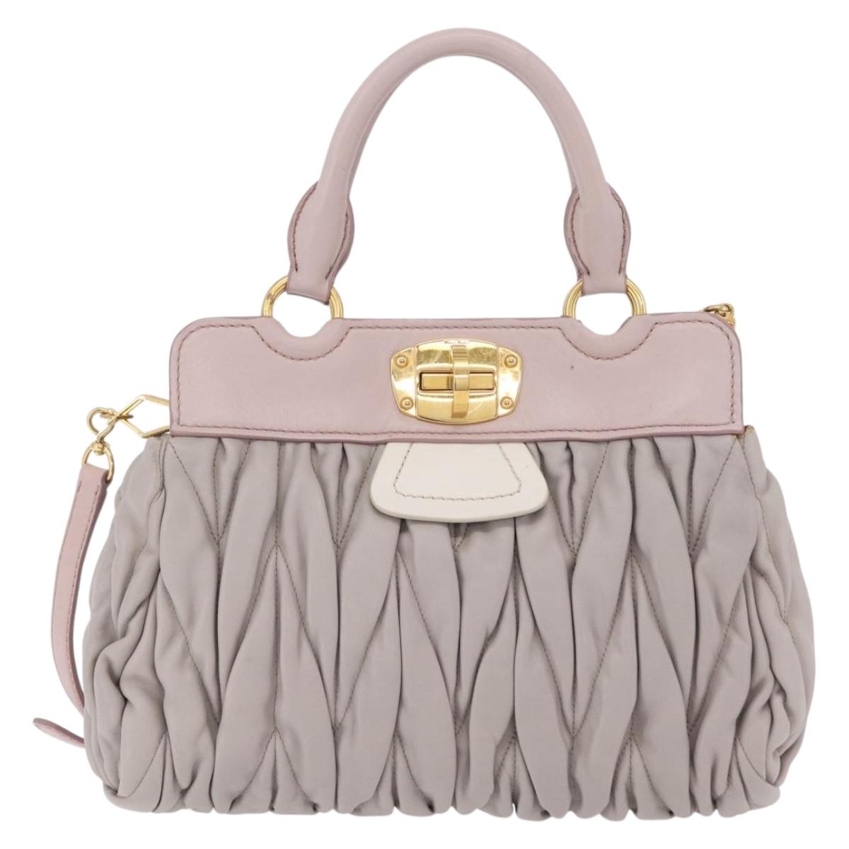 Miu Miu Matelasse Hand Bag Leather 2way Gray Gold Auth 206108V
