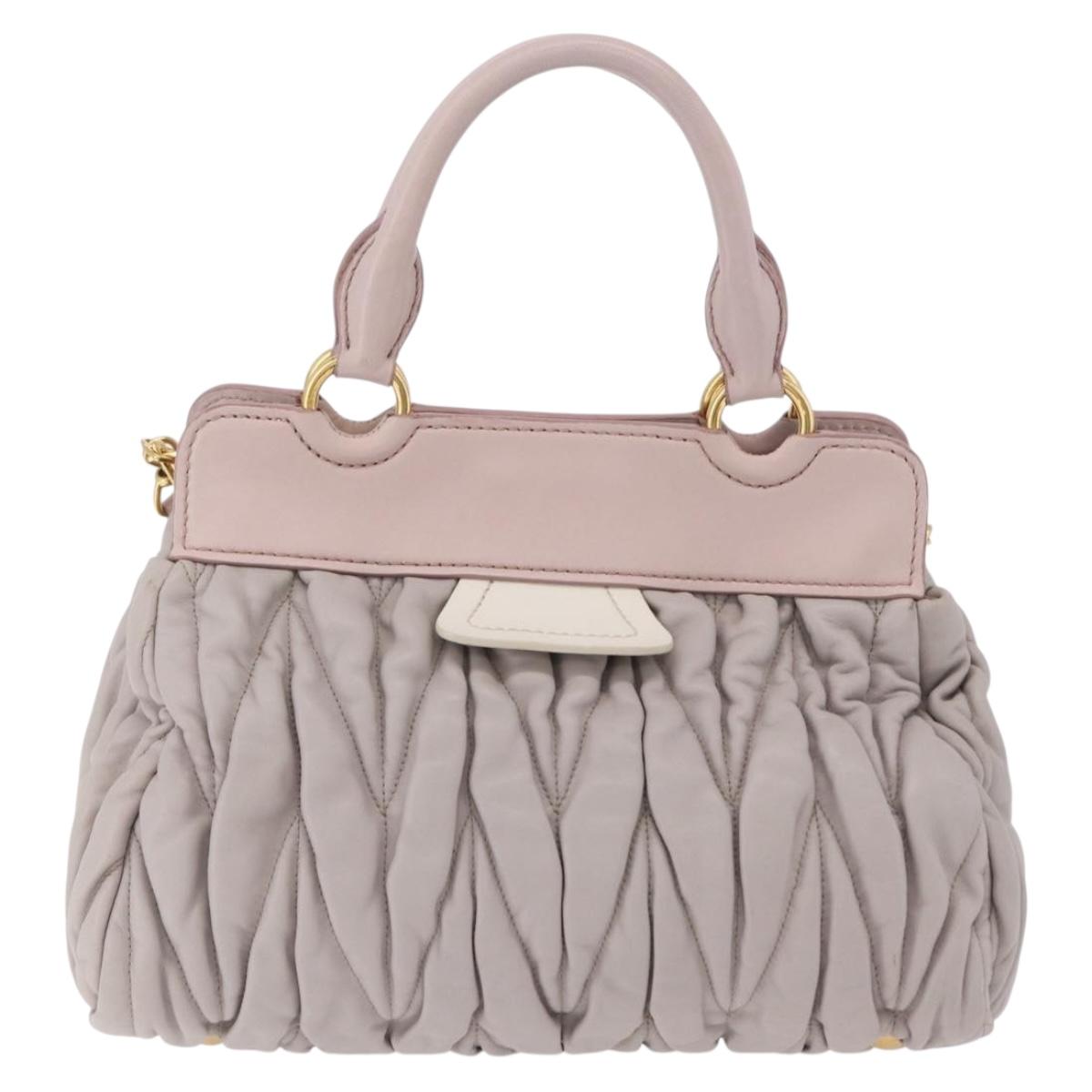 Miu Miu Matelasse Hand Bag Leather 2way Gray Gold Auth 206108V