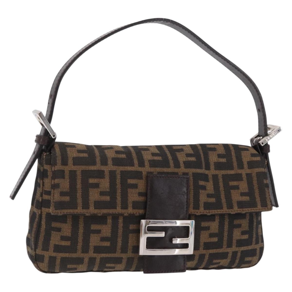FENDI Zucca Canvas Mamma Baguette Shoulder Bag Black Brown Auth 206109V
