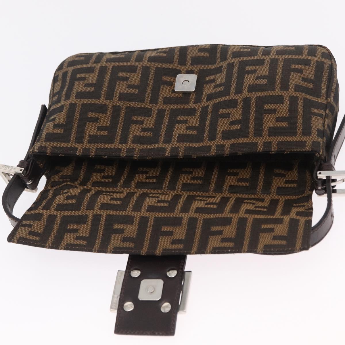 FENDI Zucca Canvas Mamma Baguette Shoulder Bag Black Brown Auth 206109V