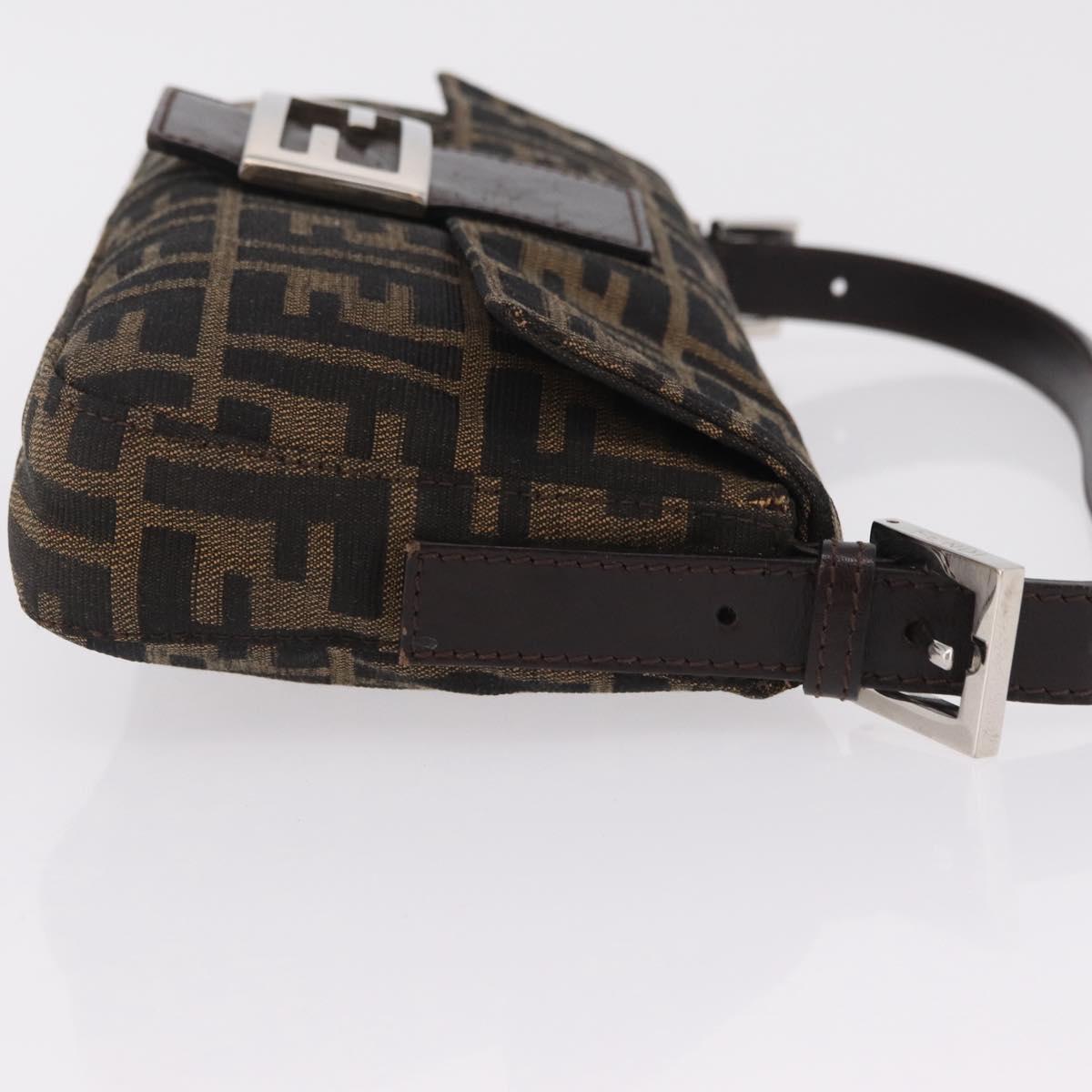 FENDI Zucca Canvas Mamma Baguette Shoulder Bag Black Brown Auth 206109V