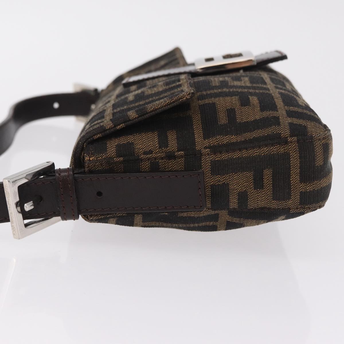 FENDI Zucca Canvas Mamma Baguette Shoulder Bag Black Brown Auth 206109V