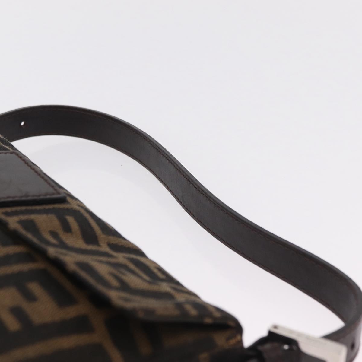 FENDI Zucca Canvas Mamma Baguette Shoulder Bag Black Brown Auth 206109V
