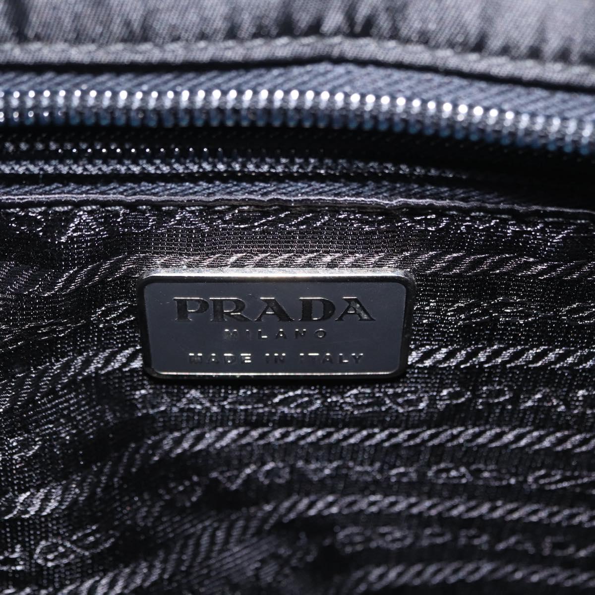 PRADA Metal Handle Hand Bag Nylon Black Silver Auth 206110A